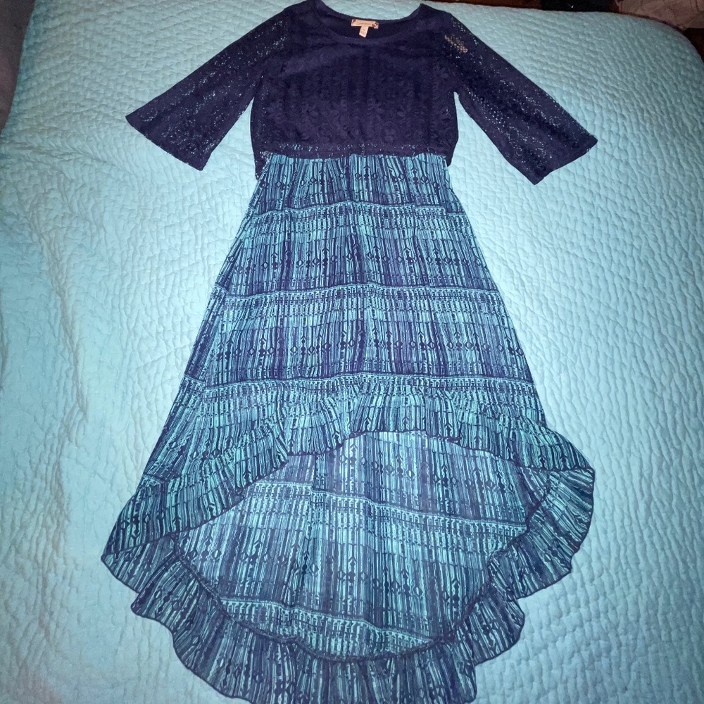 blue high-low dress